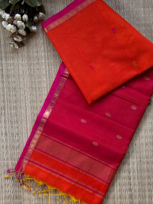 Chameli Orange Pink Maheshwari Handloom Saree