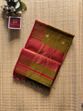 Mehendi Red Lotus Maheshwari silk and cotton Saree