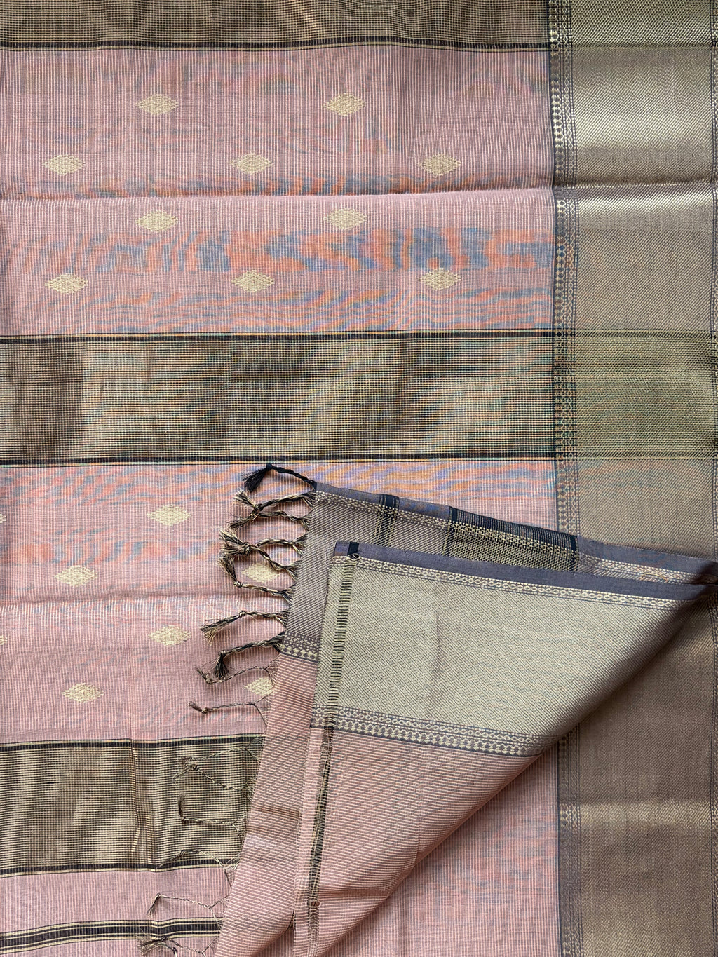 Blush Pink Tissue Silk Maheshwari Handloom Saree