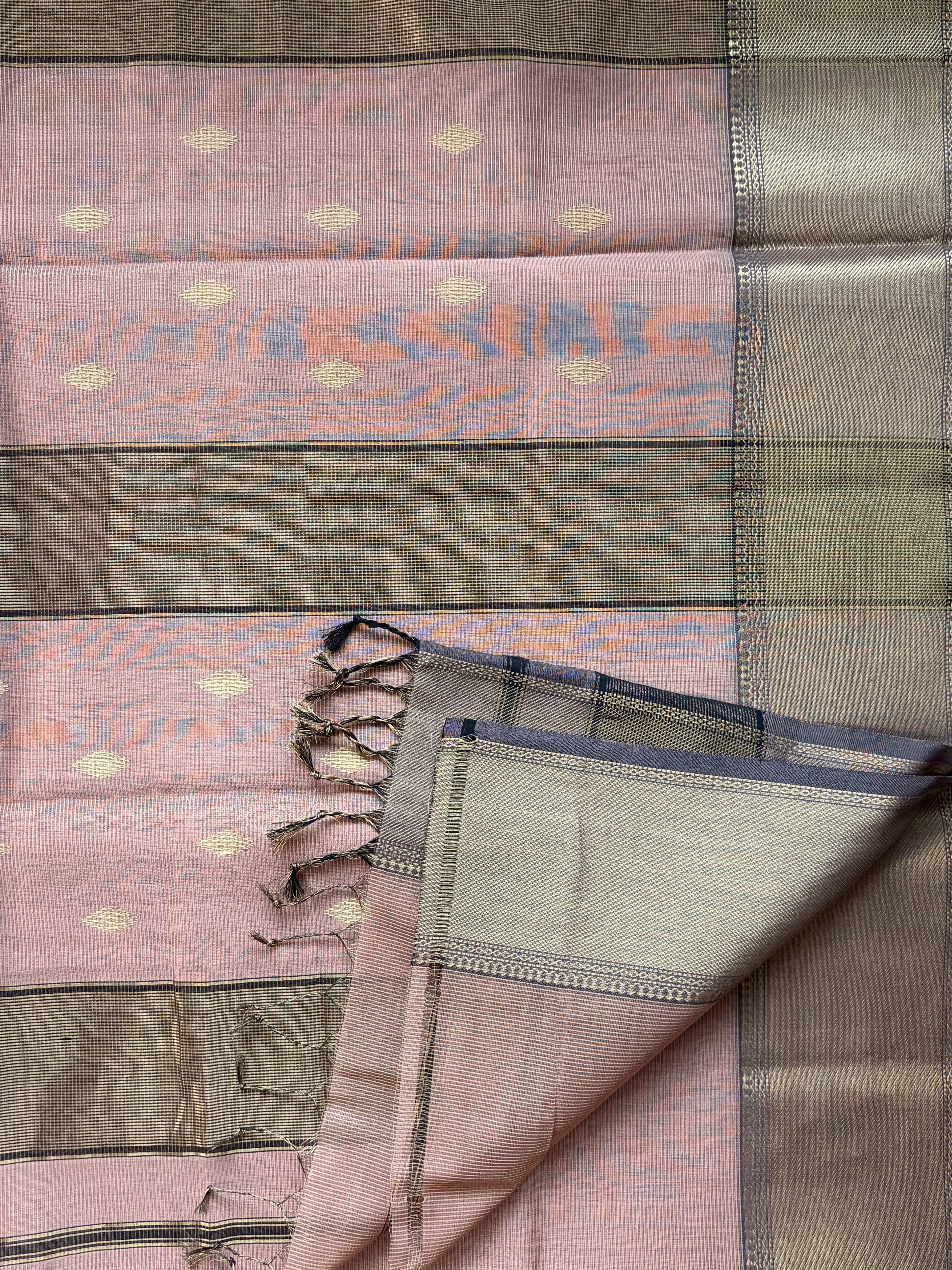 Blush Pink Tissue Silk Maheshwari Handloom Saree