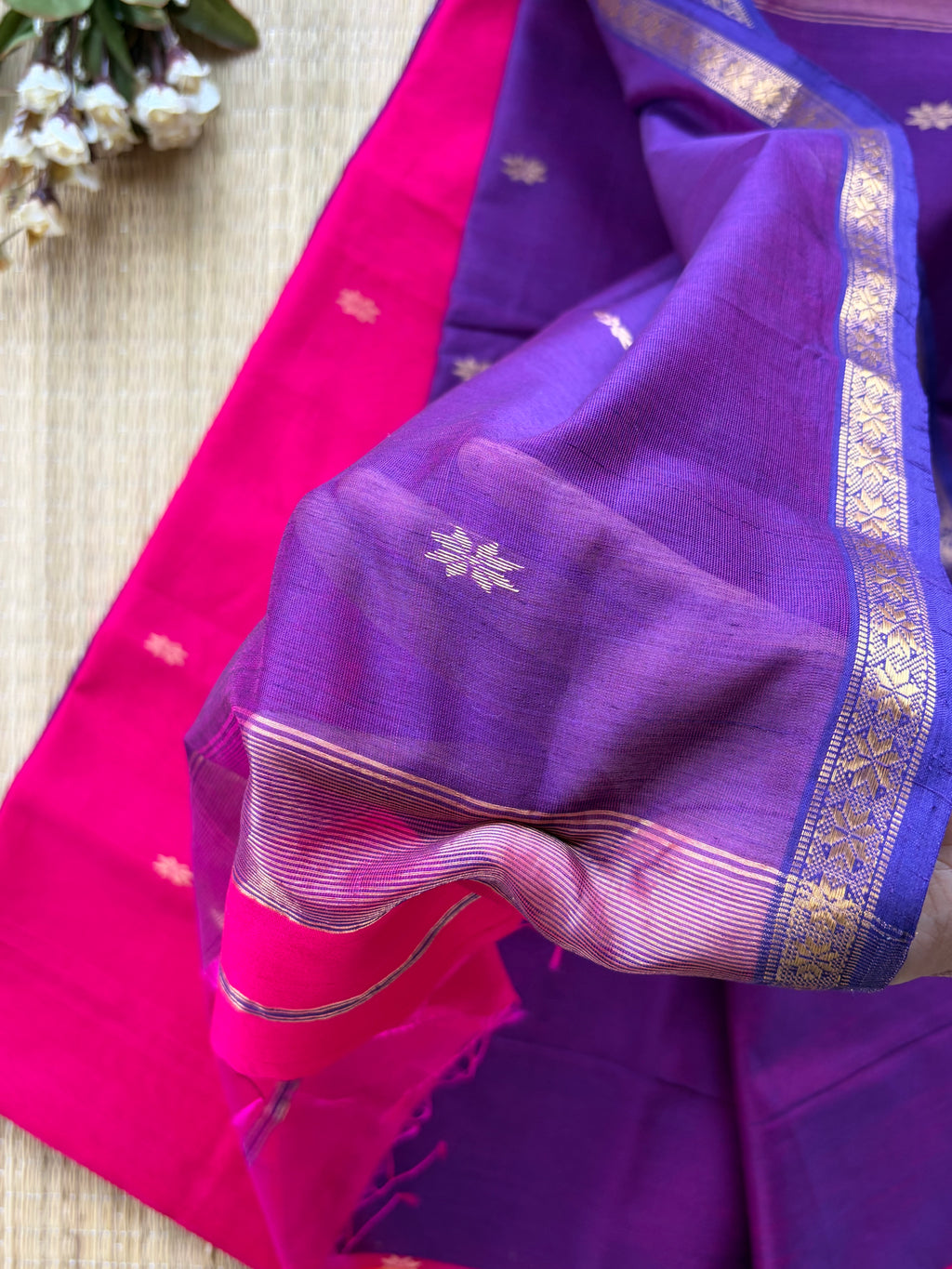 Chameli Fuchsia Pink Purple  Maheshwari Handloom Saree