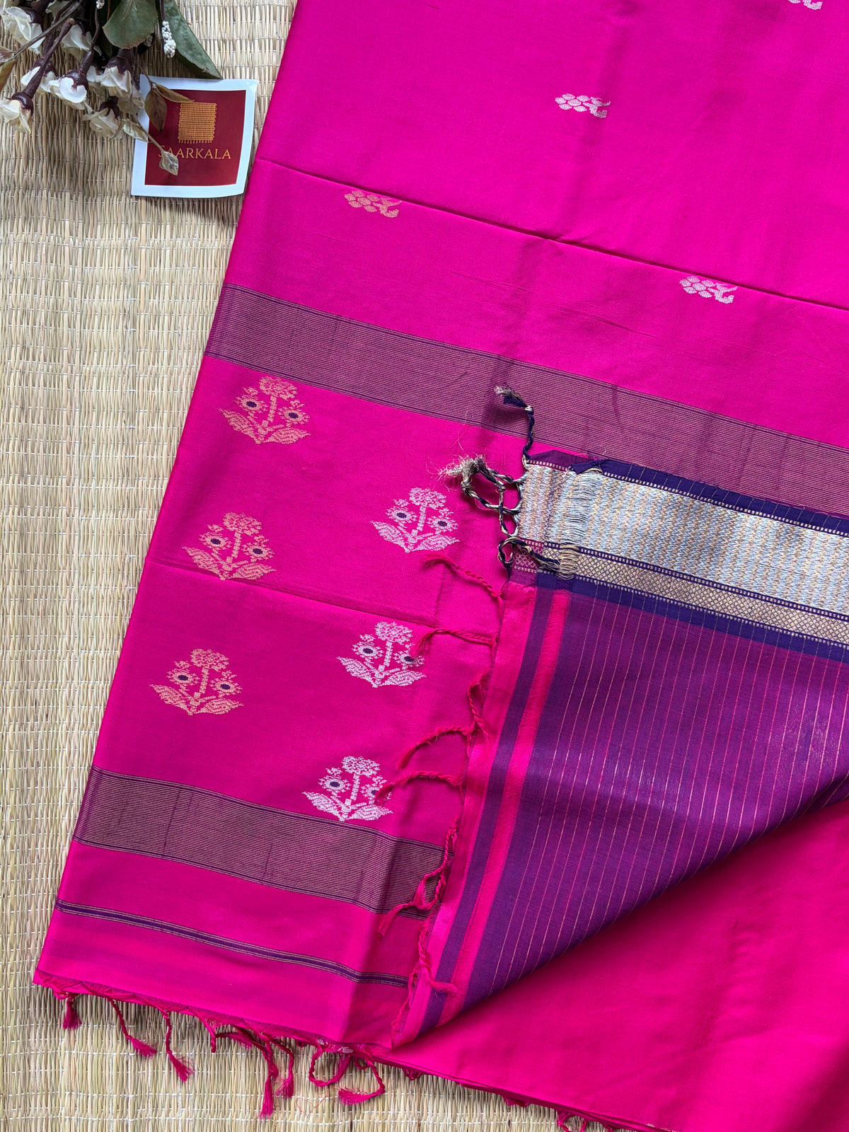 Hot Pink Pure Silk Maheshwari Handloom Saree