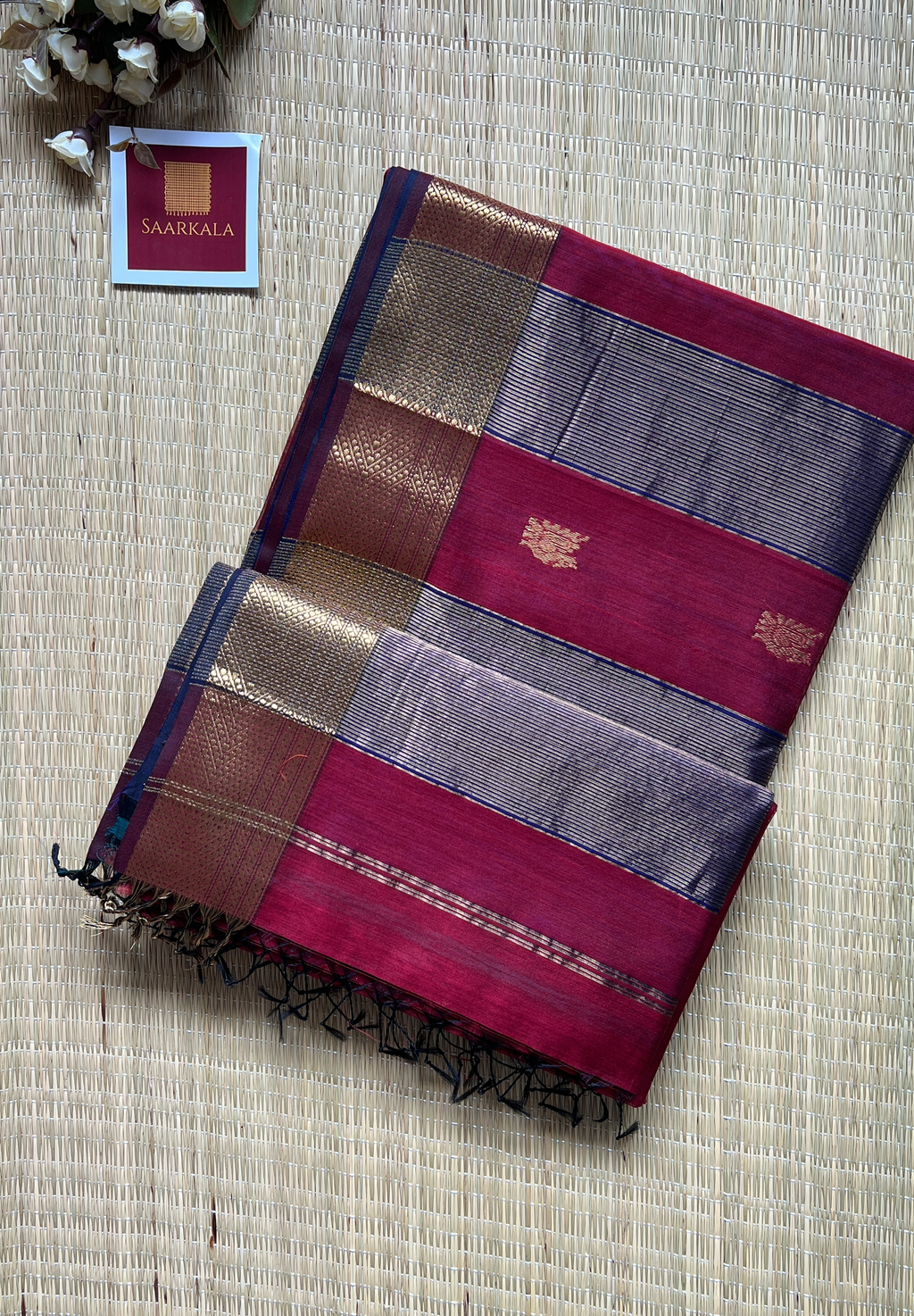 Morni Red Maheshwari Handloom Silk Cotton Saree