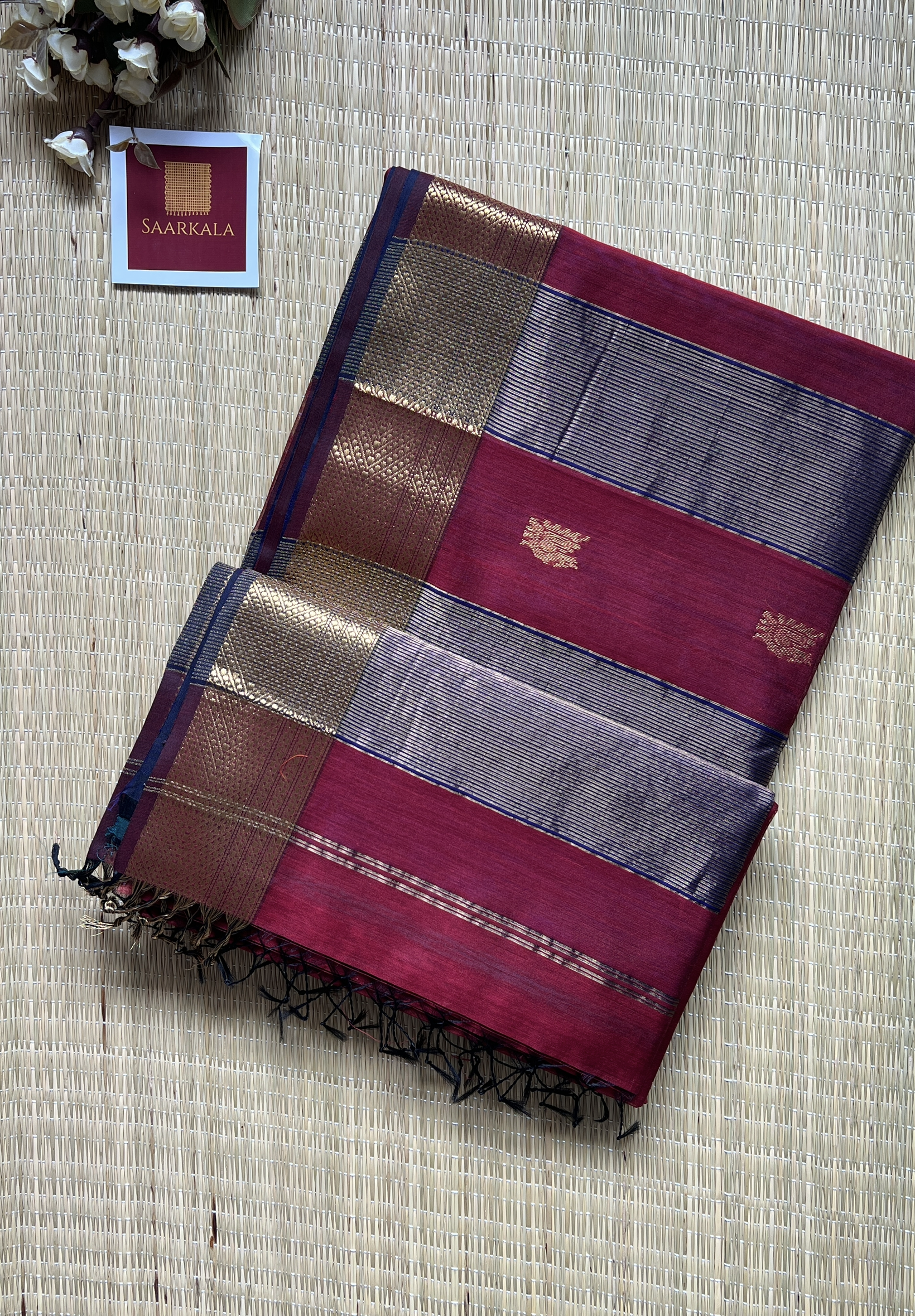 Morni Red Maheshwari Handloom Silk Cotton Saree