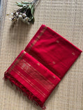 Self Red Chameli Maheshwari Handloom Silk Cotton Saree
