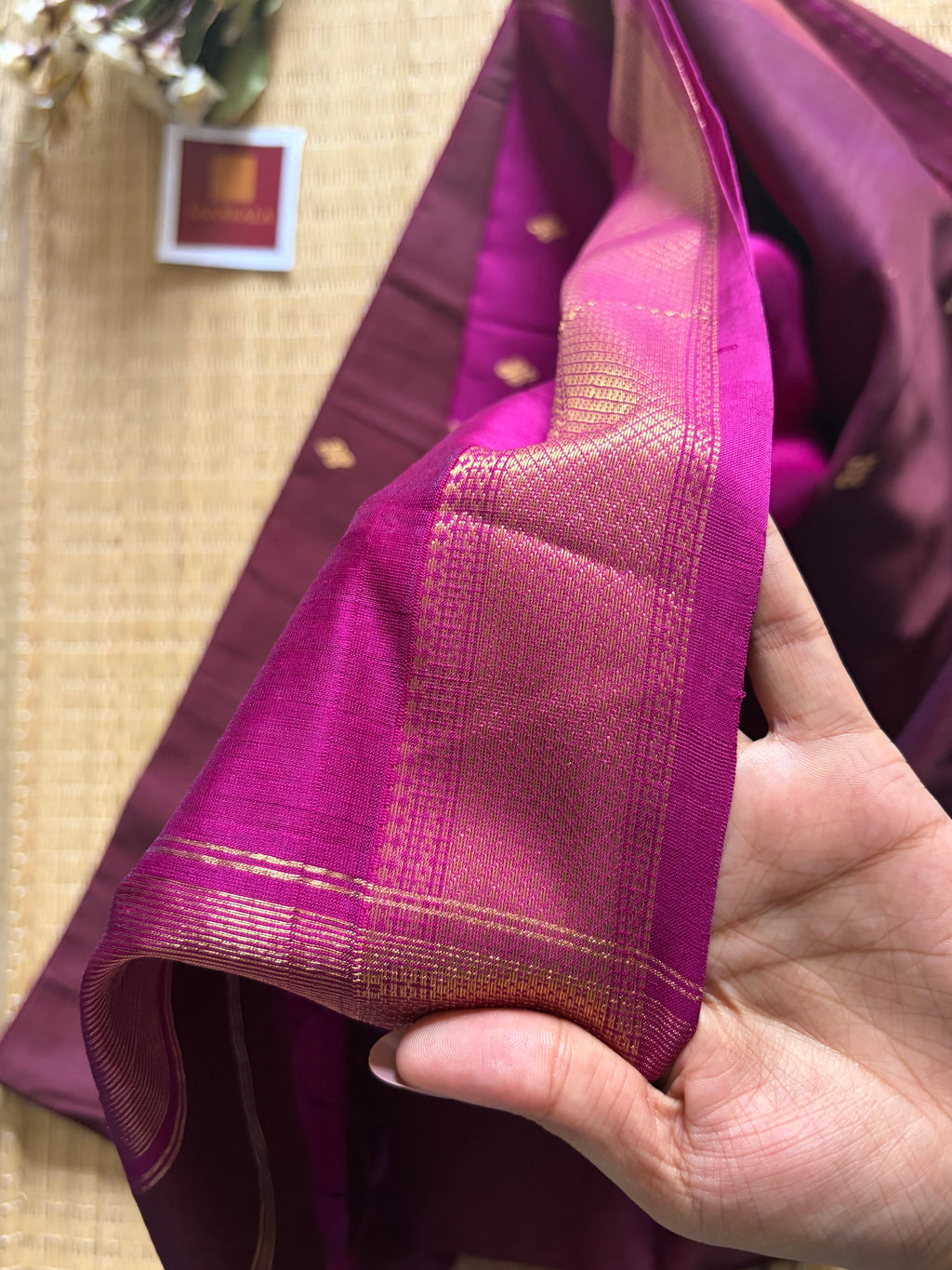 Diamond Deep wine and Magenta Maheshwari Handloom Saree