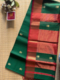 Green Red Lotus Maheshwari silk and cotton Saree