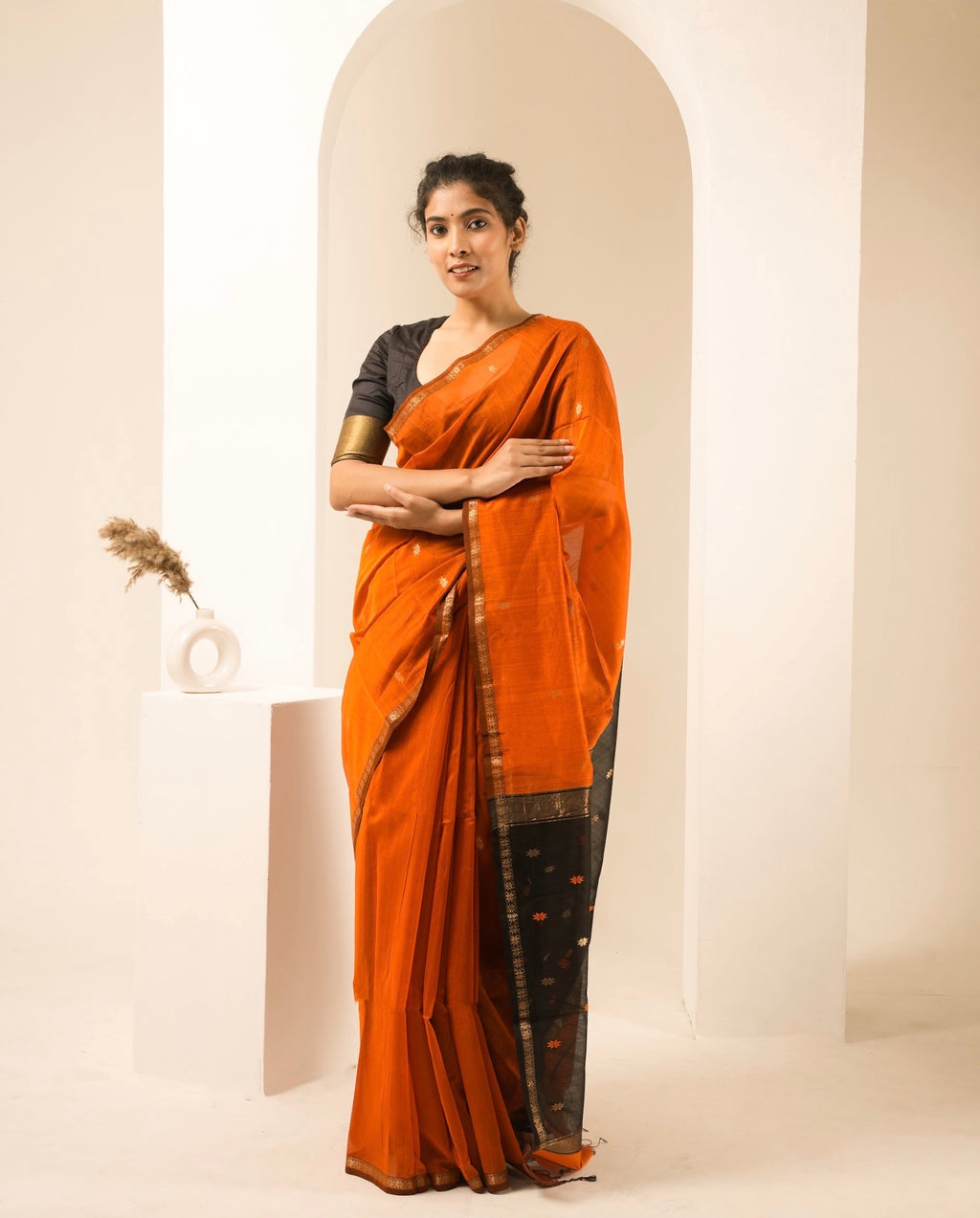 Chameli Rust Orange Maheshwari Handloom Saree