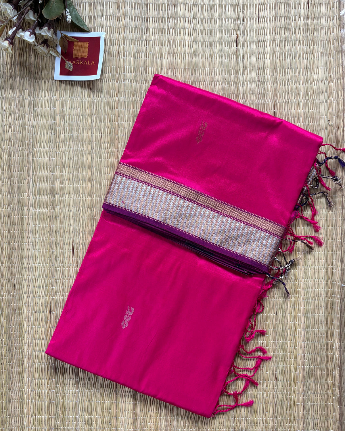Hot Pink Pure Silk Maheshwari Handloom Saree