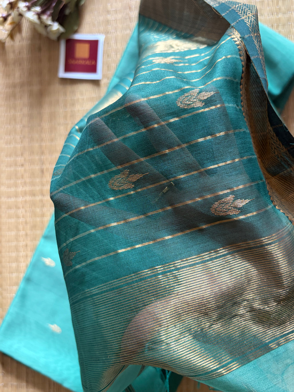 Asmani Blue Rama Maheshwari Handloom Saree