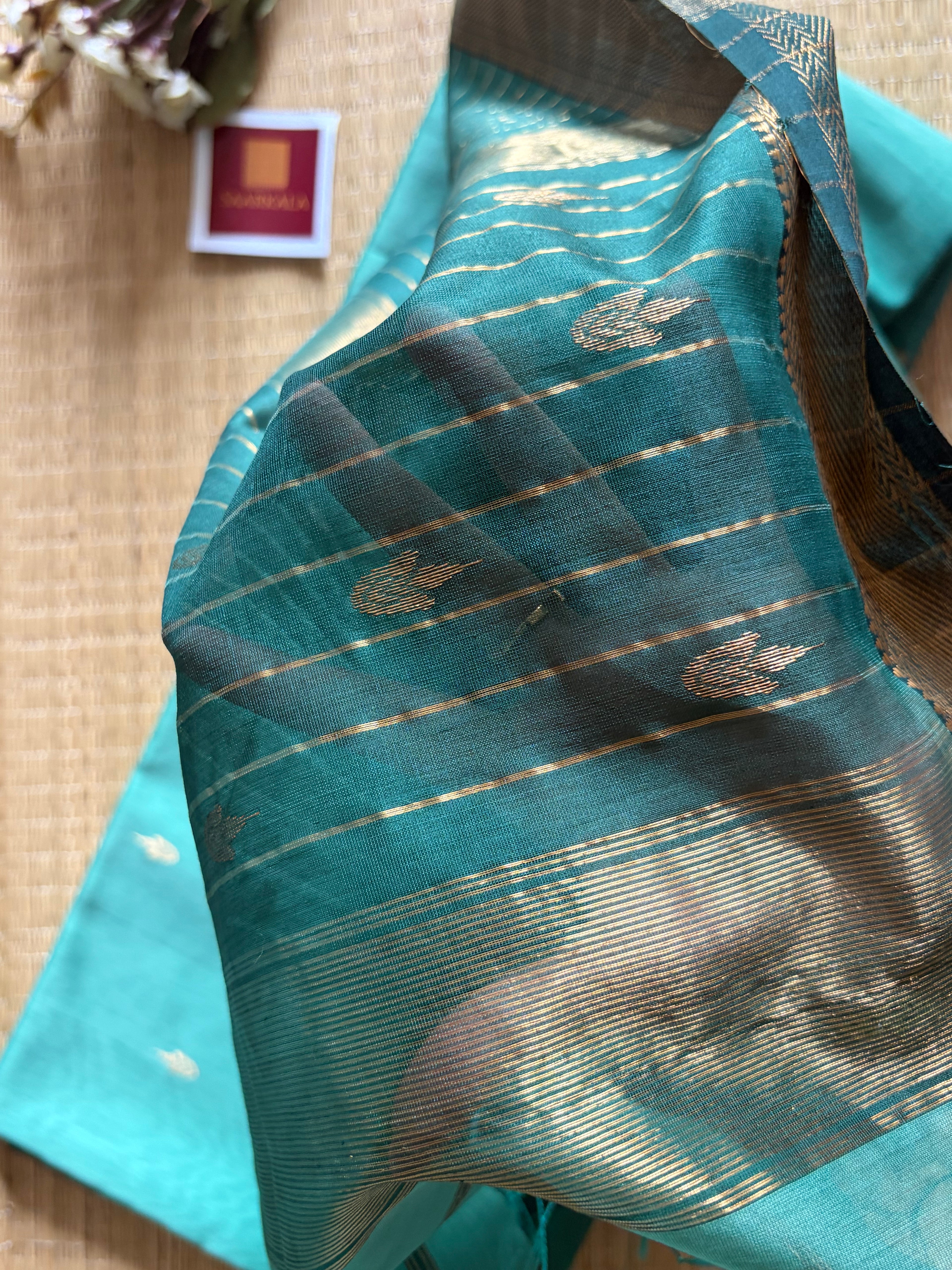 Asmani Blue Rama Maheshwari Handloom Saree