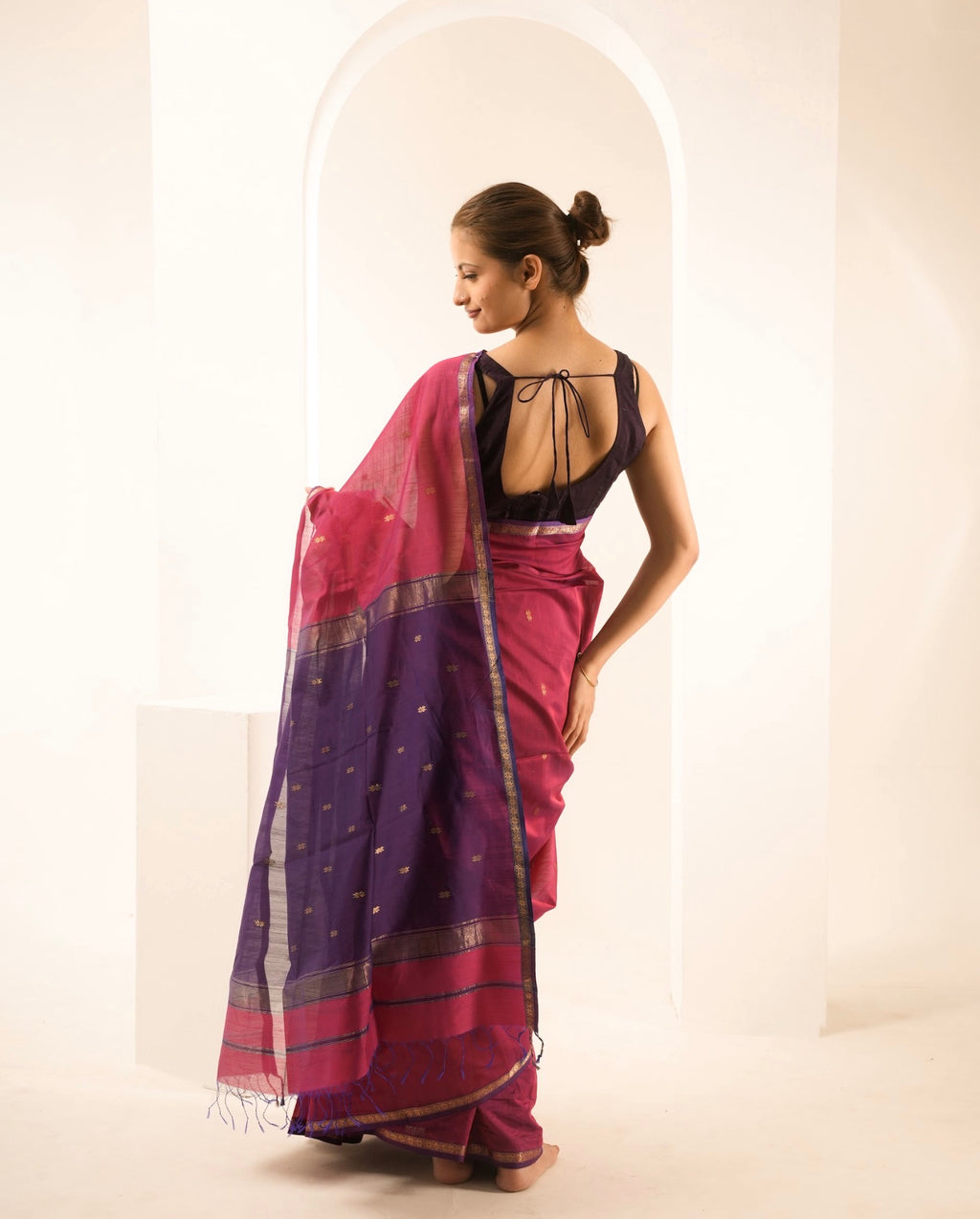 Chameli Pink Purple Maheshwari Handloom Saree