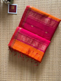 Siyali Mustard and Pink Chameli Maheshwari Handloom Silk Cotton Saree