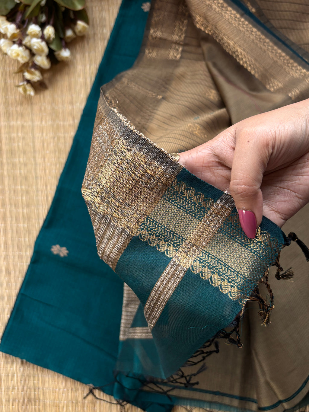 Rama Tussar Maheshwari Handloom Saree