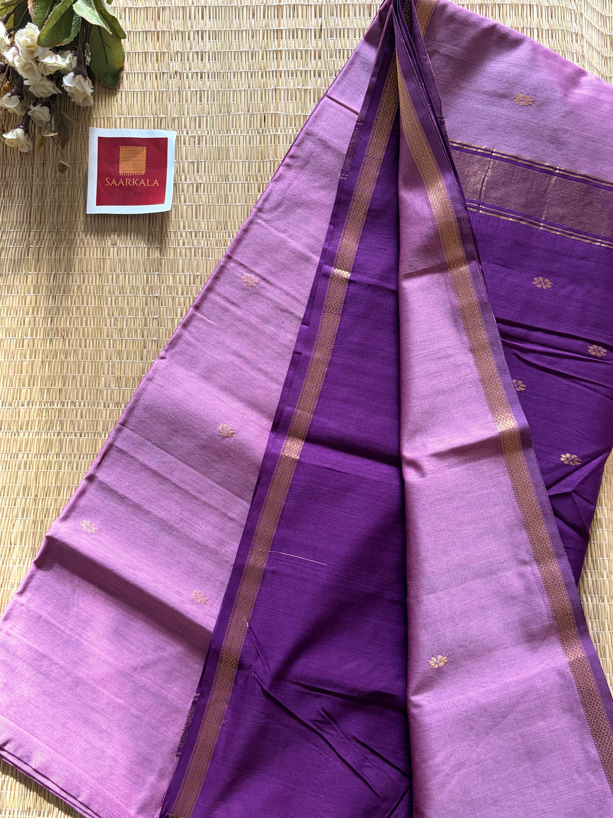 Malayi Lilac Light Purple Maheshwari Handwoven Saree