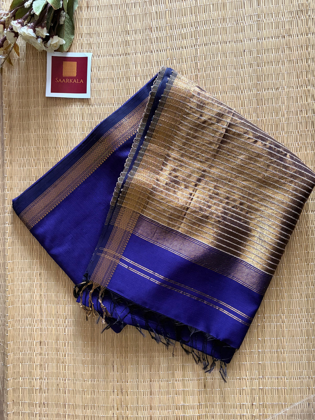 Blue kosa Maheshwari silk by cotton handloom saree