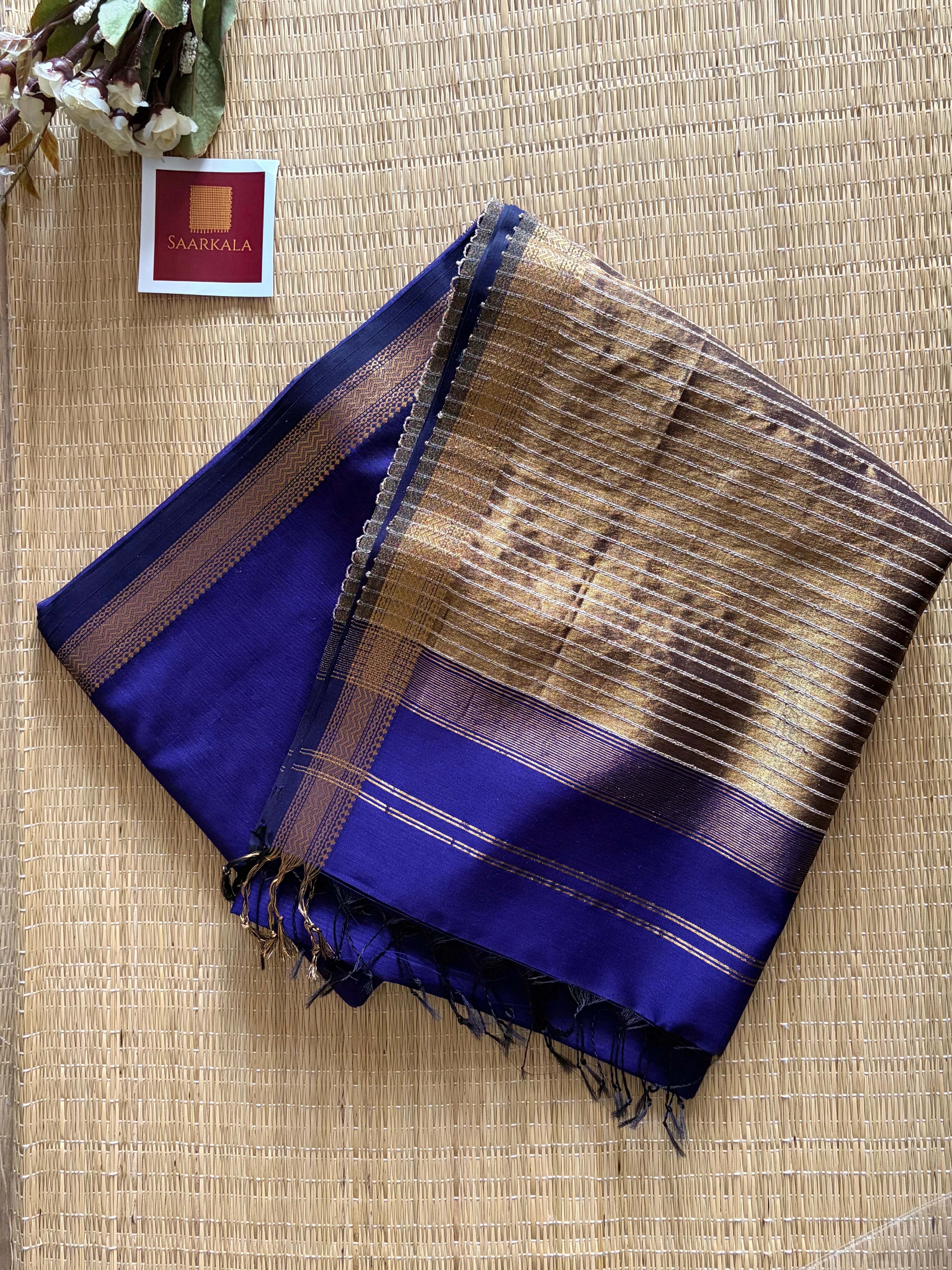 Blue kosa Maheshwari silk by cotton handloom saree