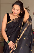 Sai Chameli Balck Maheshwari Handloom Silk & Cotton Saree