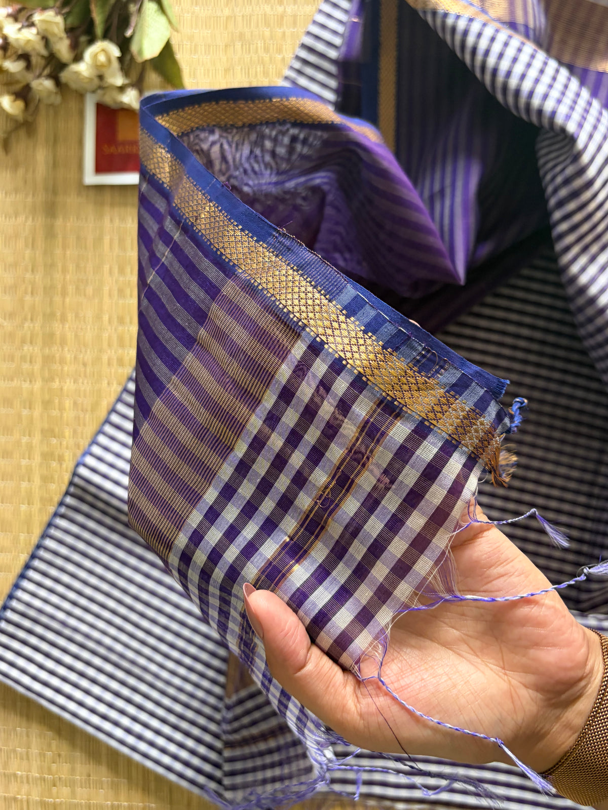 Gingham Lilac Purple Maheshwari Handloom Saree