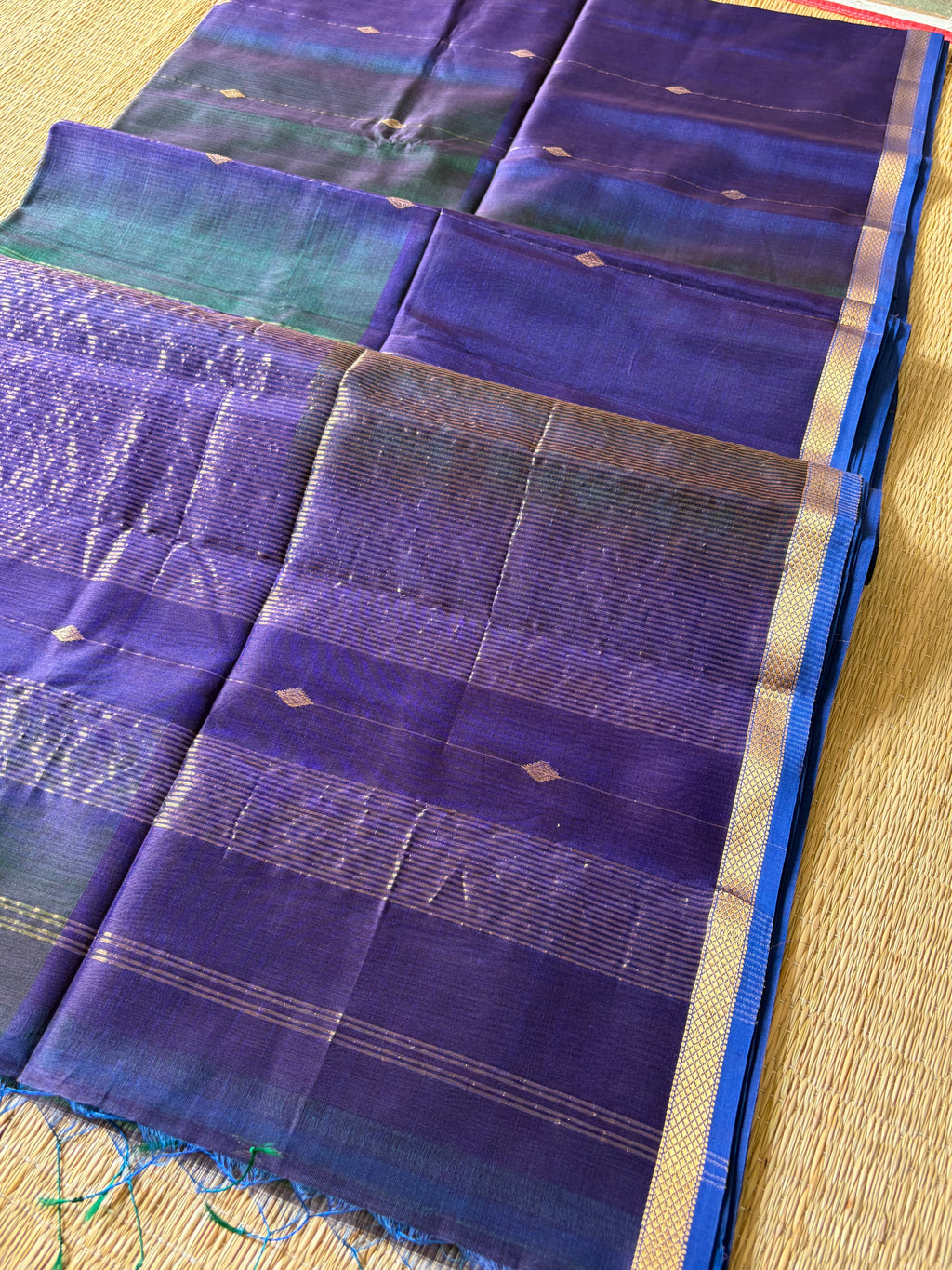 Purple Tint Shaded Silk & Cotton Maheshwari Handwoven Saree