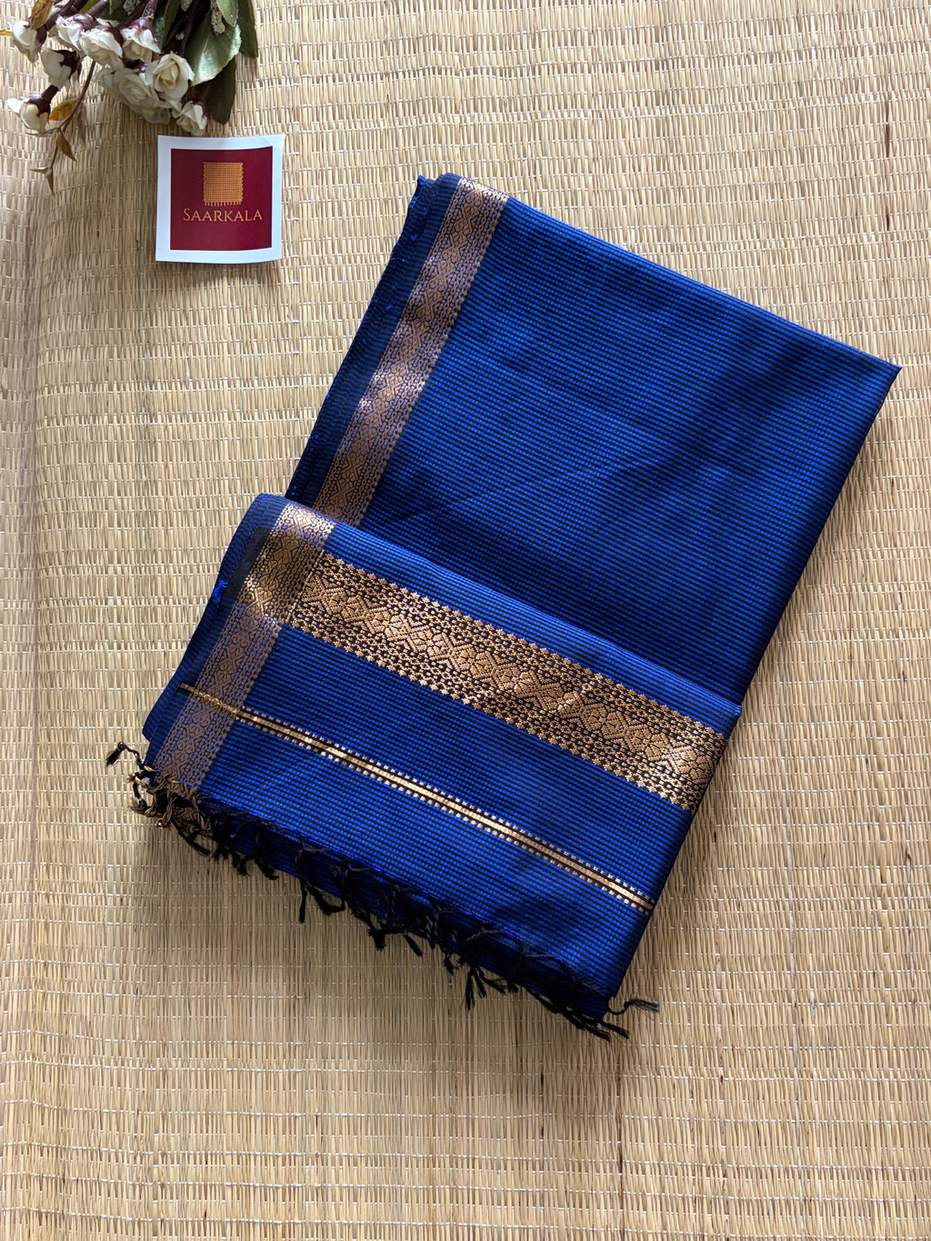 Garbh Reshmi Blue Maheshwari Handloom Saree