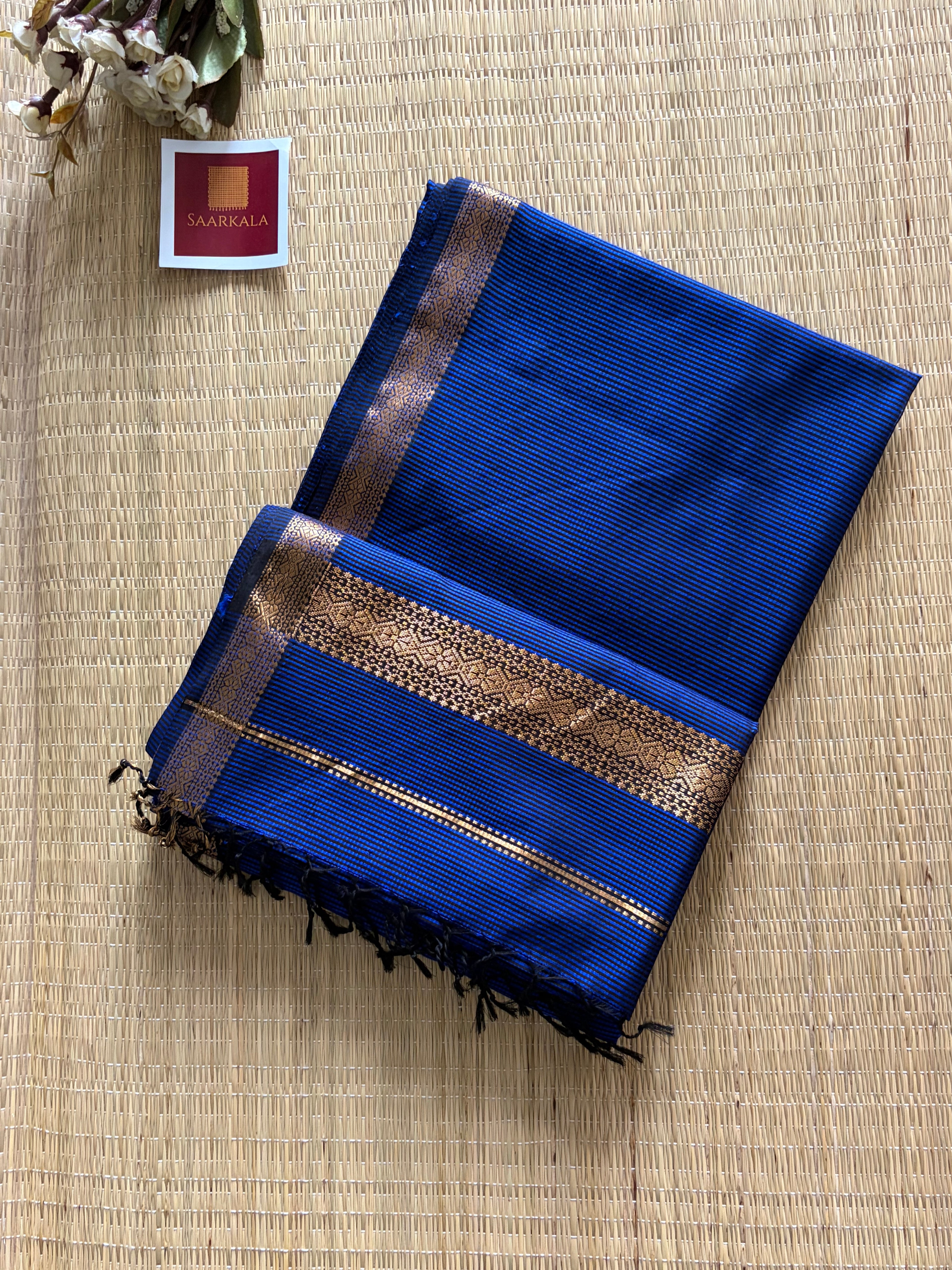 Garbh Reshmi Blue Maheshwari Handloom Saree