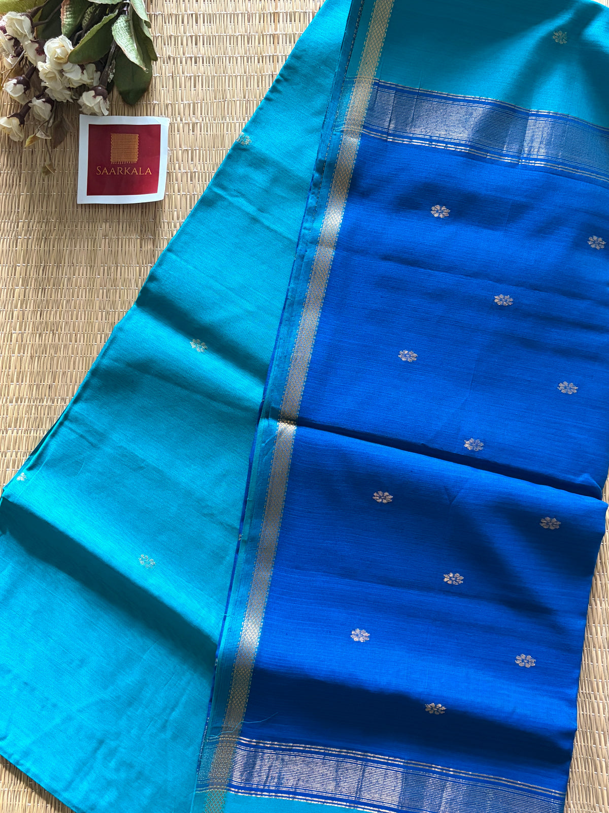 Malayi Rama Blue Maheshwari Handwoven Saree