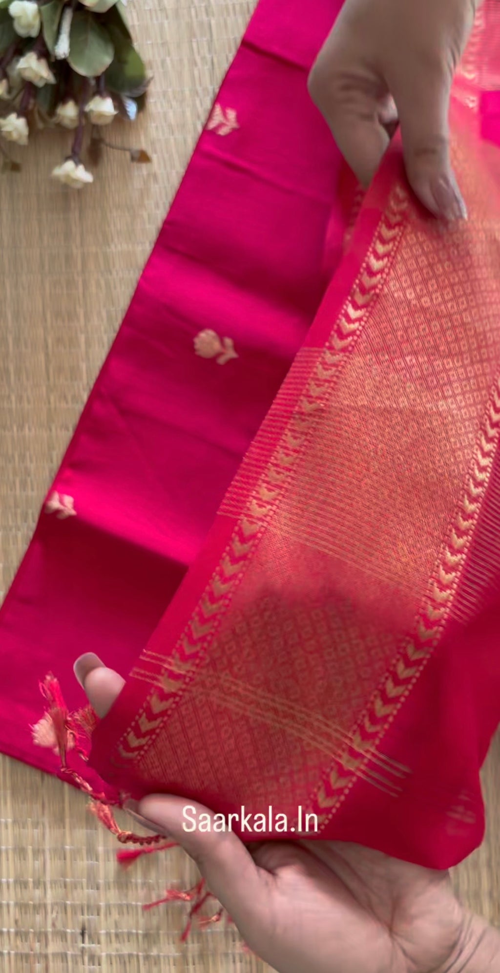 Pink Rani Lotus Maheshwari silk and cotton Saree