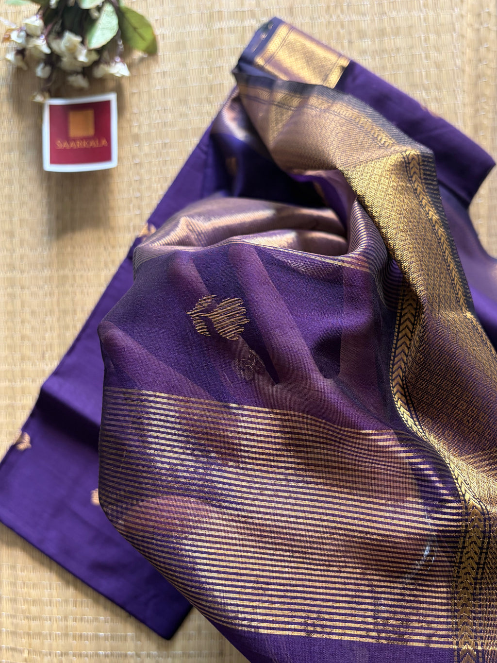 Violet Lotus Maheshwari silk and cotton Lotus Butta Saree