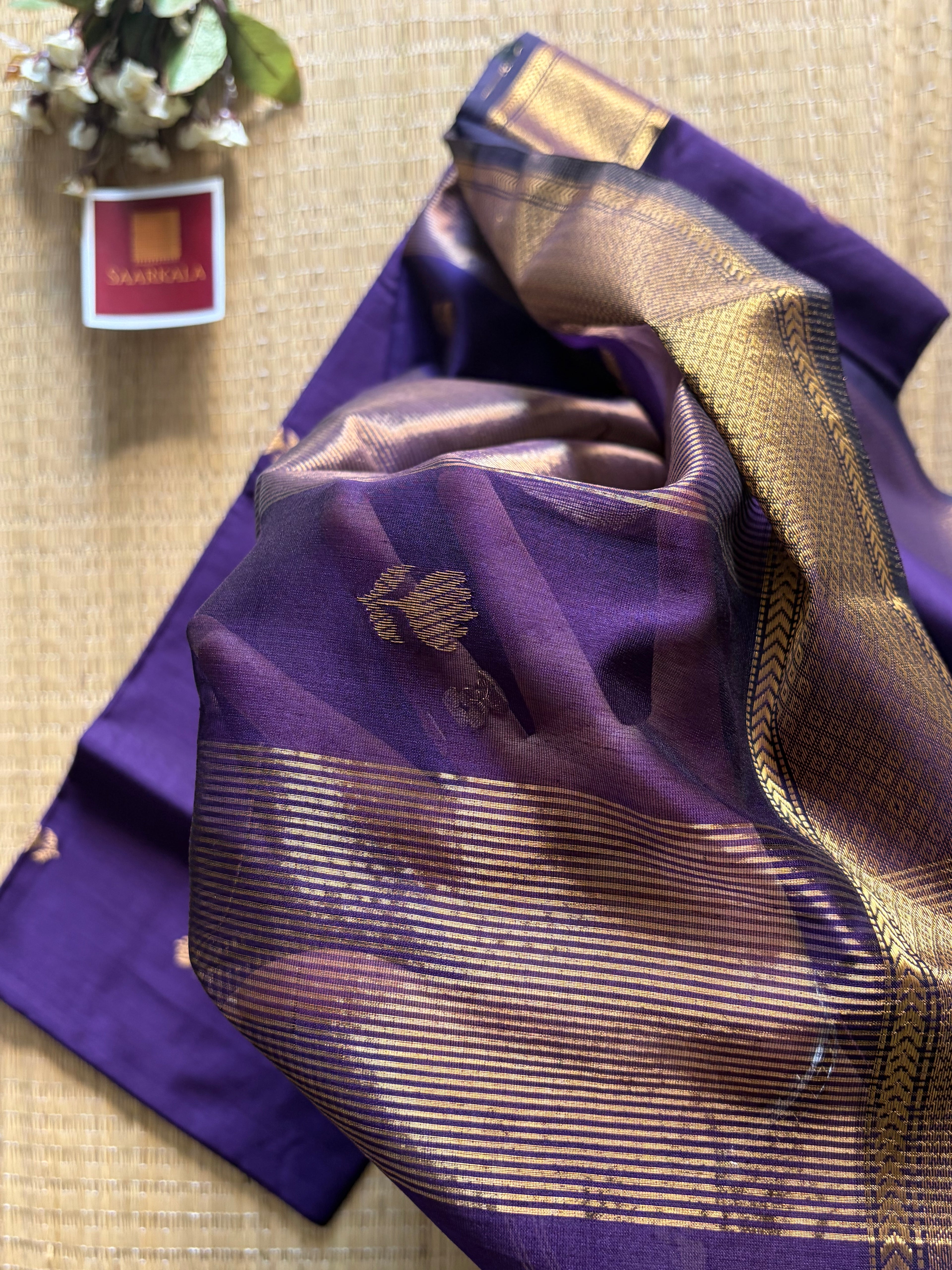 Violet Lotus Maheshwari silk and cotton Lotus Butta Saree