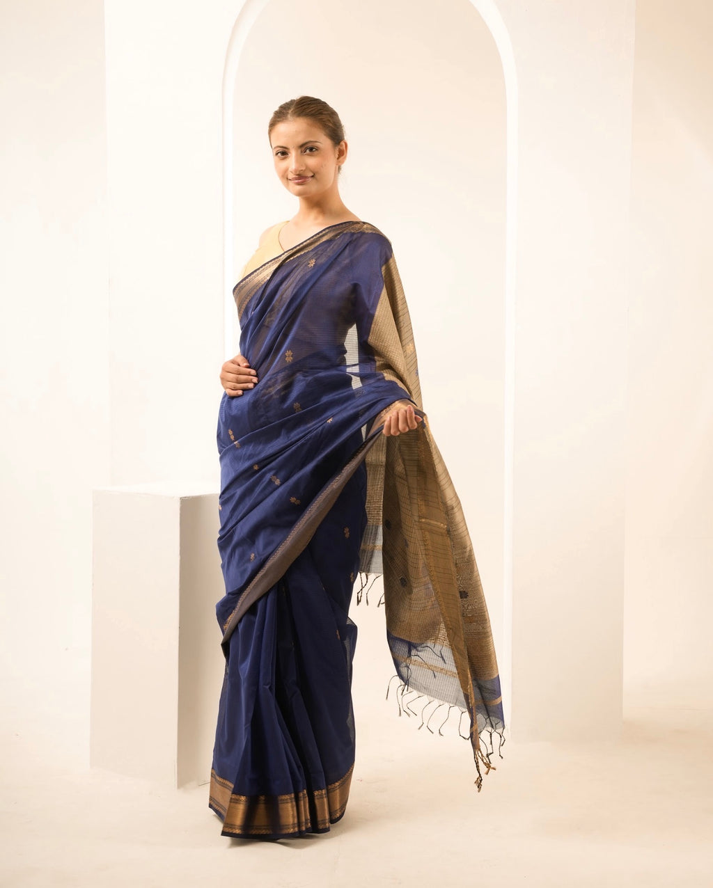 Tussar Blue Maheshwari Handloom Saree