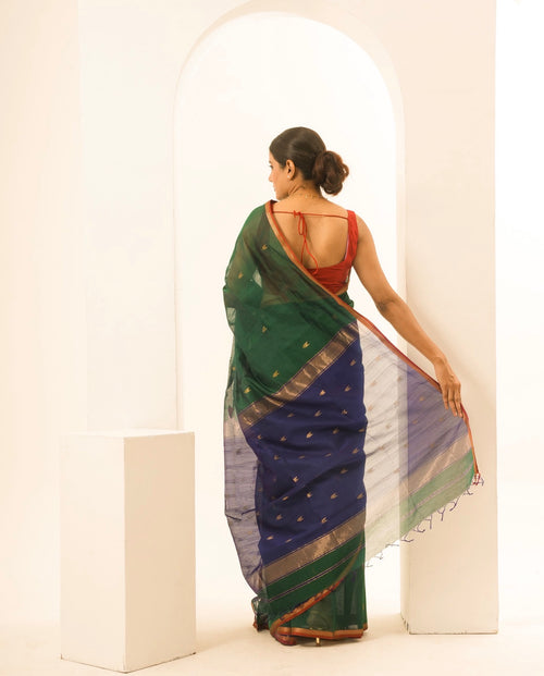 Arrow Green Blue Maheshwari Handloom Saree
