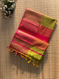 Pista Pink Buta Big Border Maheshwari Handloom Saree