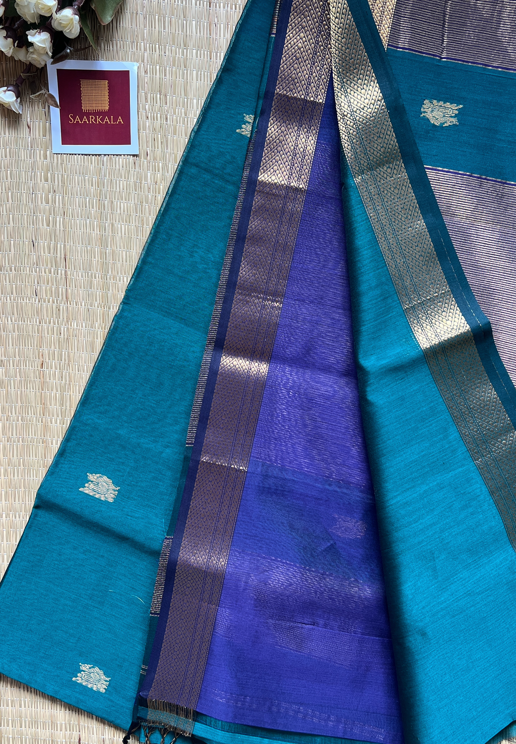 Morni Rama Green Maheshwari Handloom Silk Cotton Saree