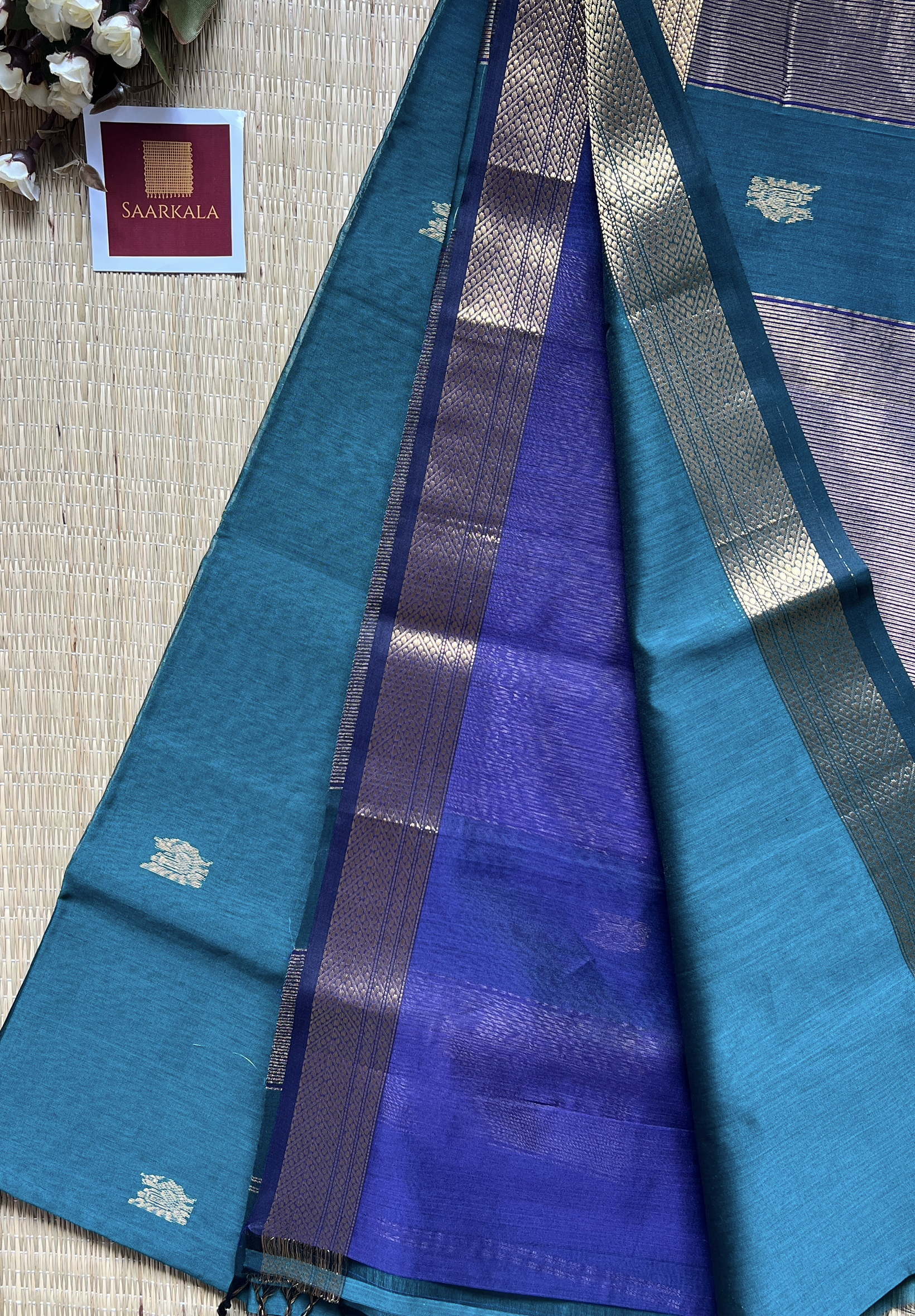 Morni Rama Green Maheshwari Handloom Silk Cotton Saree