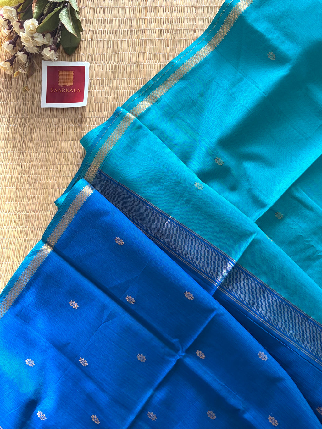 Malayi Rama Blue Maheshwari Handwoven Saree