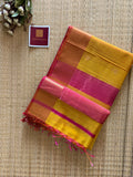 Mustard Gold Maheshwari saree with Lotus Butta Handlom Saree
