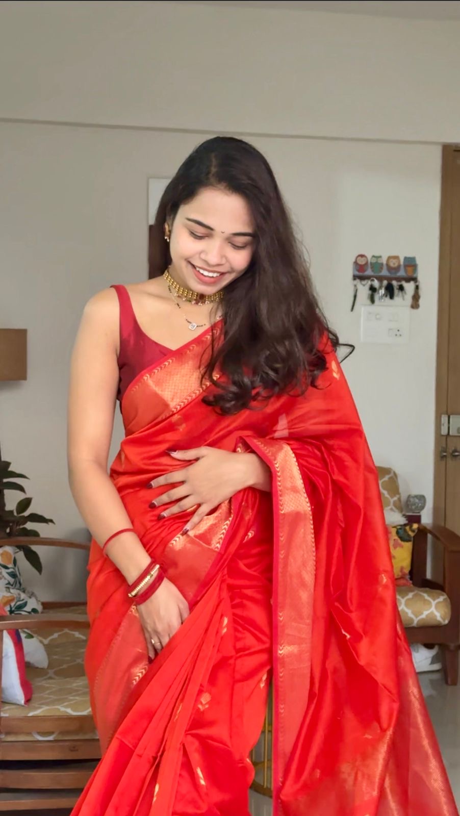 Lotus Orange Maheshwari Handloom Saree