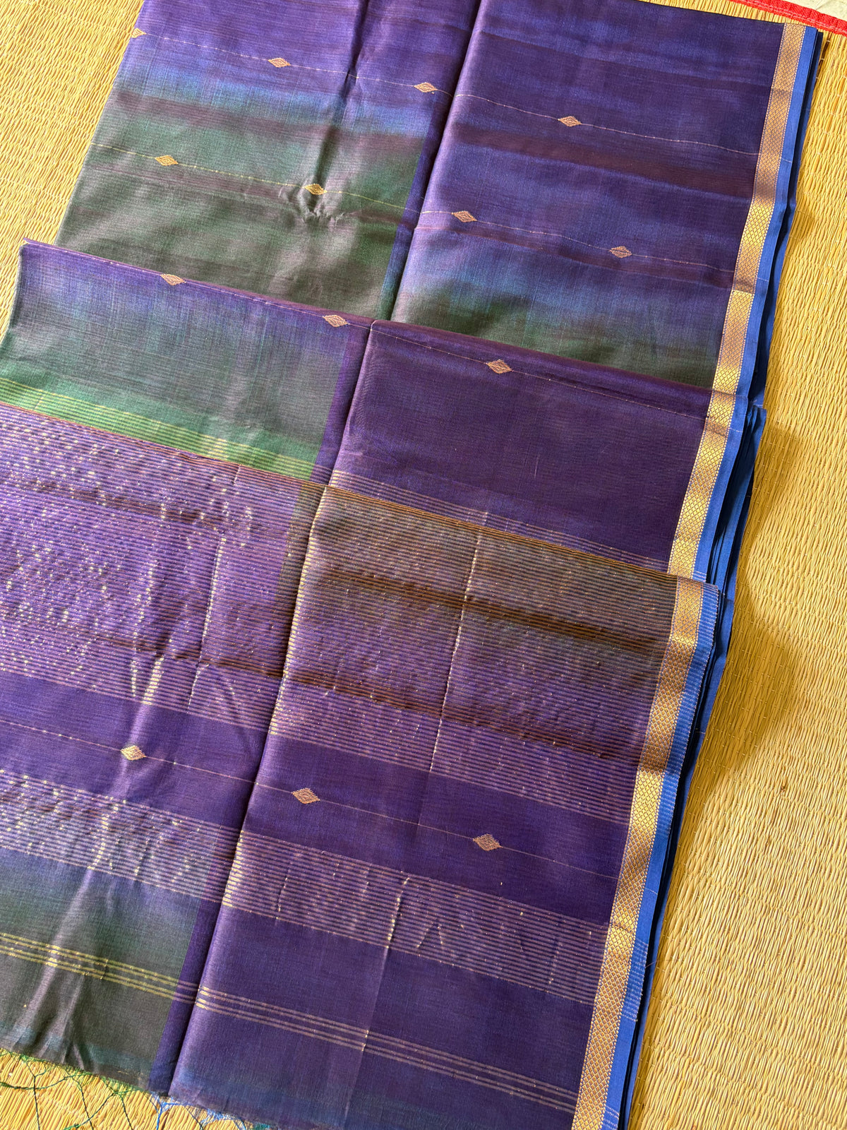 Purple Tint Shaded Silk & Cotton Maheshwari Handwoven Saree