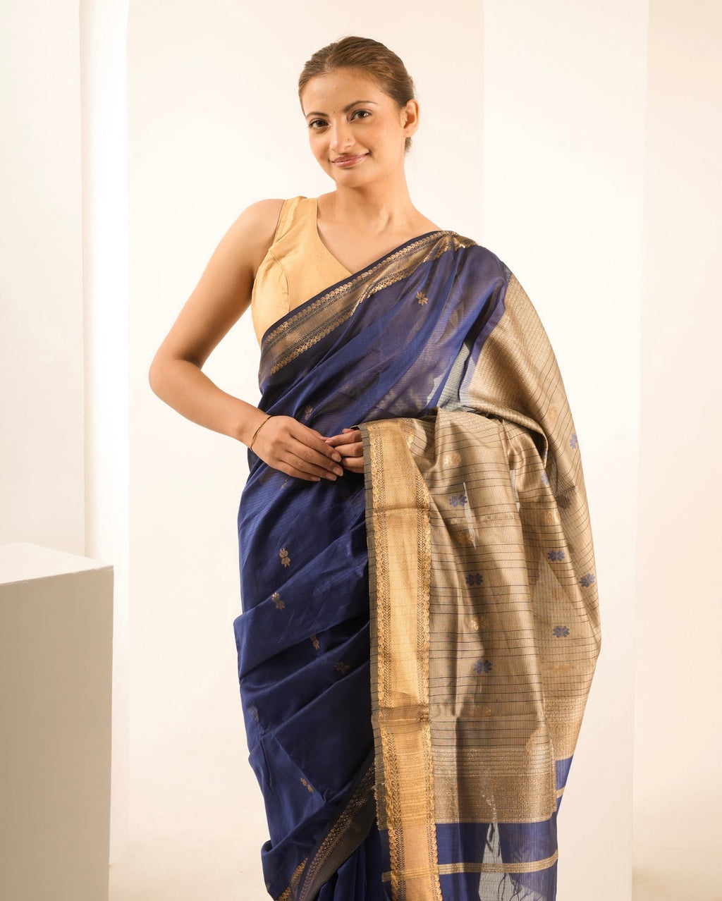 Tussar Blue Maheshwari Handloom Saree