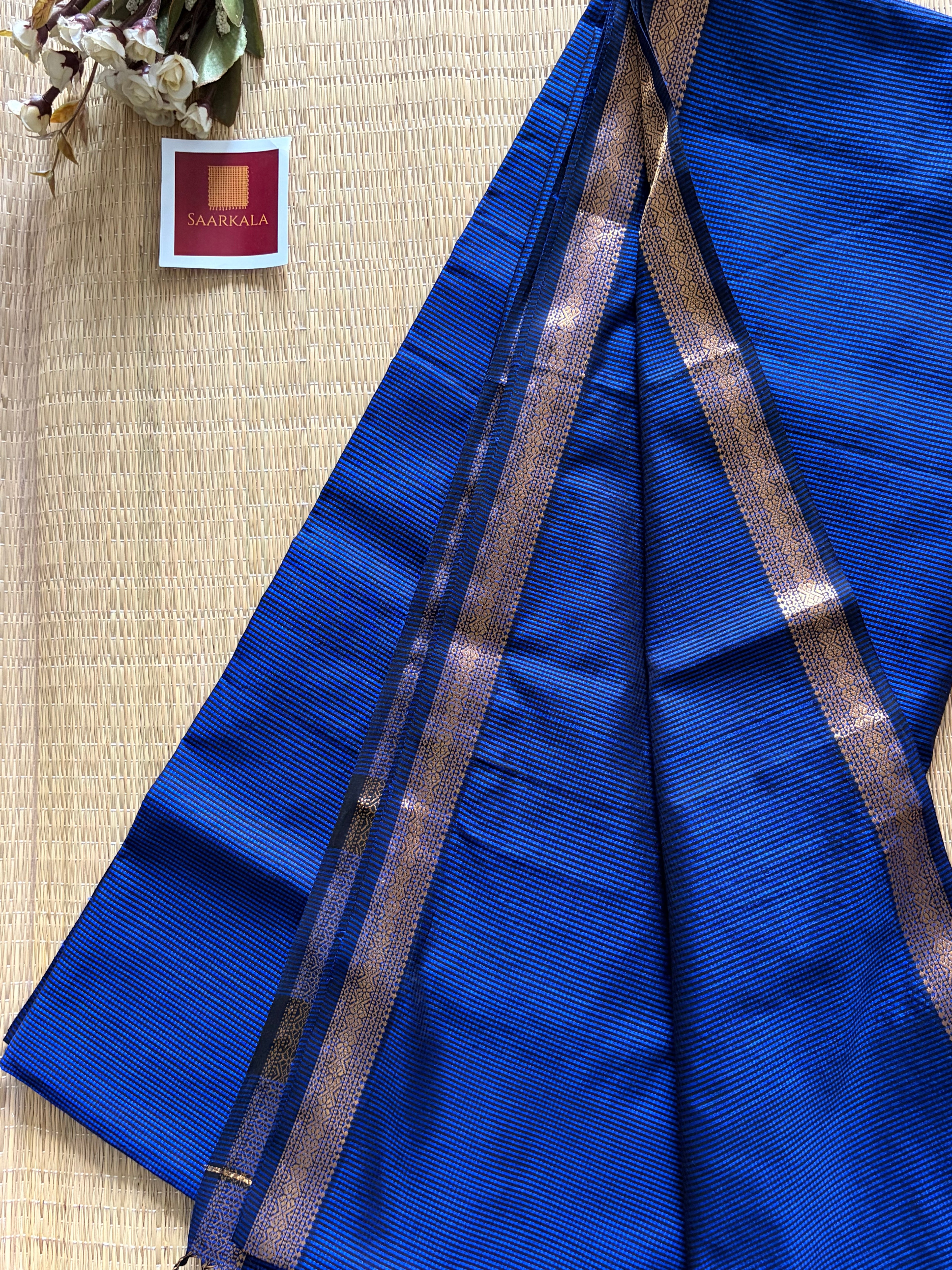 Garbh Reshmi Blue Maheshwari Handloom Saree