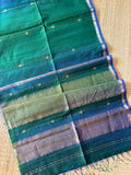 Rama Green Dual Shaded Maheshwari Handwoven Saree with Gold Zari Border