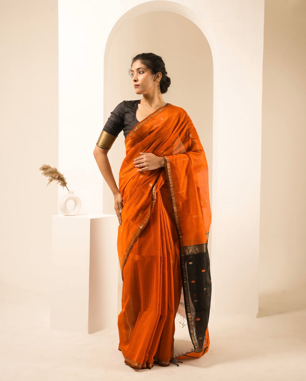 Chameli Rust Orange Maheshwari Handloom Saree