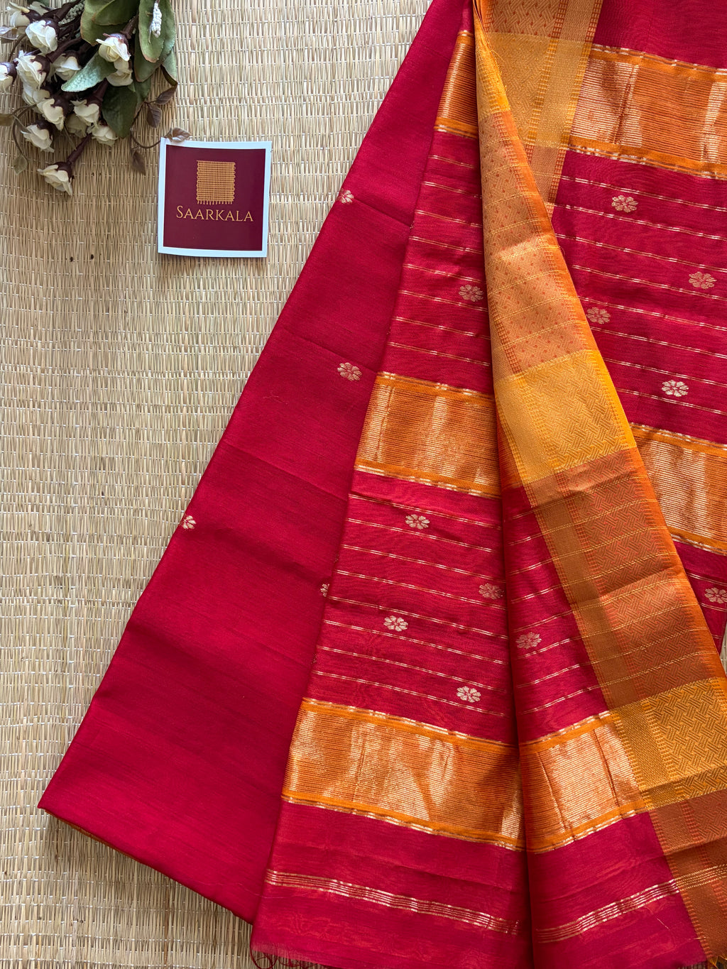 Crimson Red Maheshwari Handloom Silk Cotton Saree