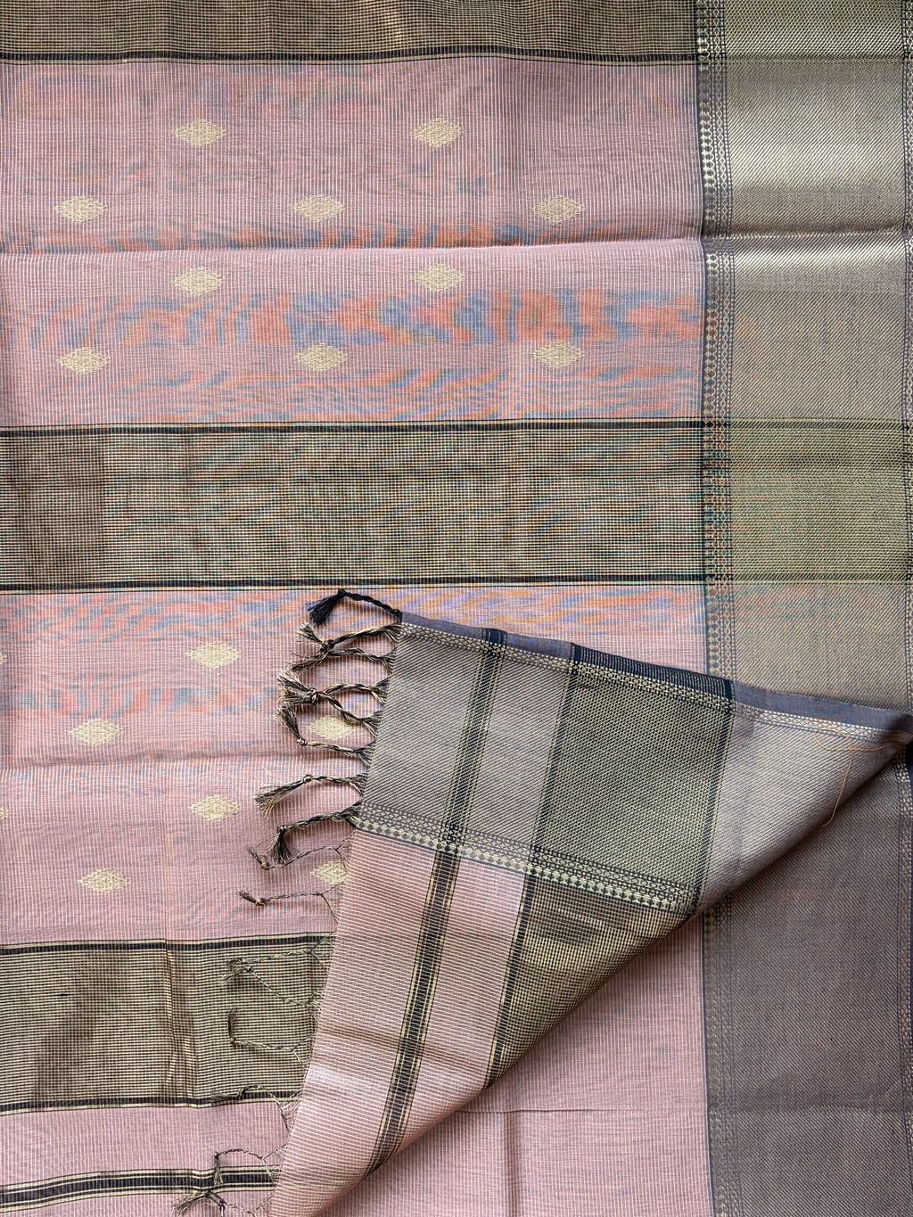 Blush Pink Tissue Silk Maheshwari Handloom Saree