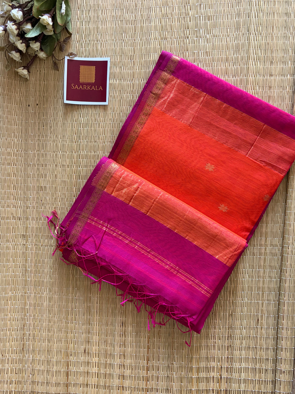 Magenta Pink Rani Maheshwari Handloom Silk Cotton Saree