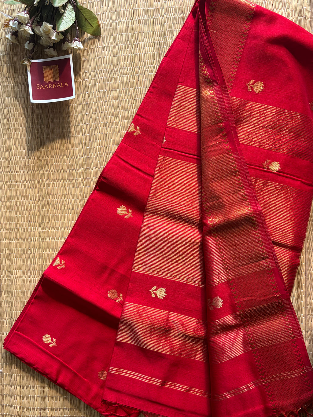 Red Lotus Maheshwari silk and cotton Saree