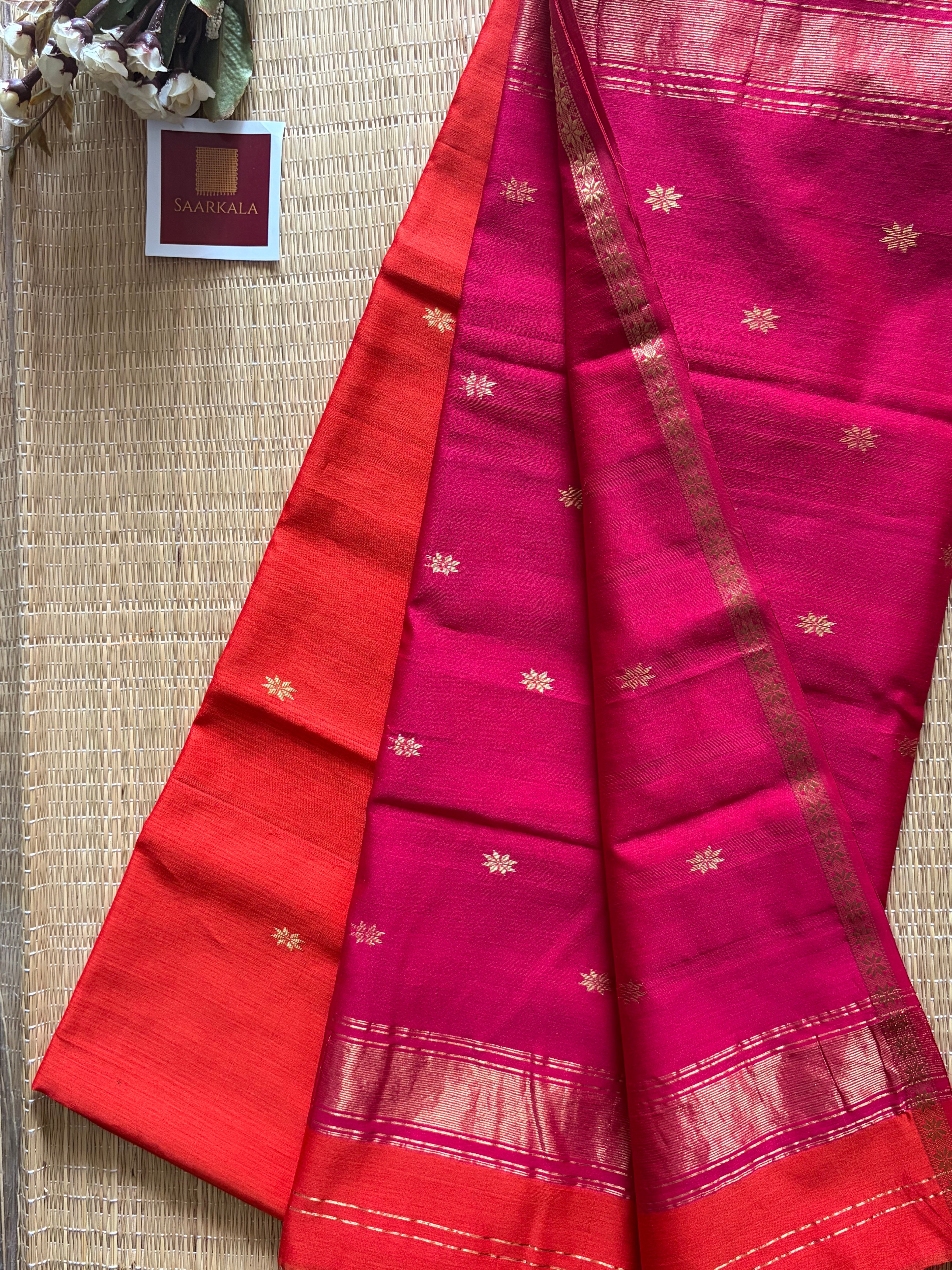 Rust Rani Maheshwari silk by cotton handloom saree