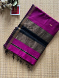 Chameli Magenta Black Maheshwari Handwoven Saree with Gold Zari Border