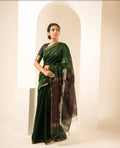 Chameli Green Brown Maheshwari Handloom Saree